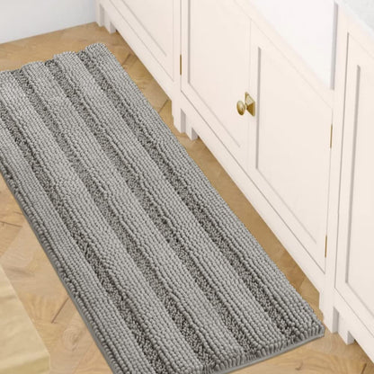 H.VERSAILTEX Sage Bathroom Rugs, Bath Mat Set of 2 Extra Thick Chenille Striped Pattern Shaggy Bath Rugs for Bath Room, Non Skid Bath Mats for Bathroom Floor (32 x 20 Plus 24 x 17 - Inches)