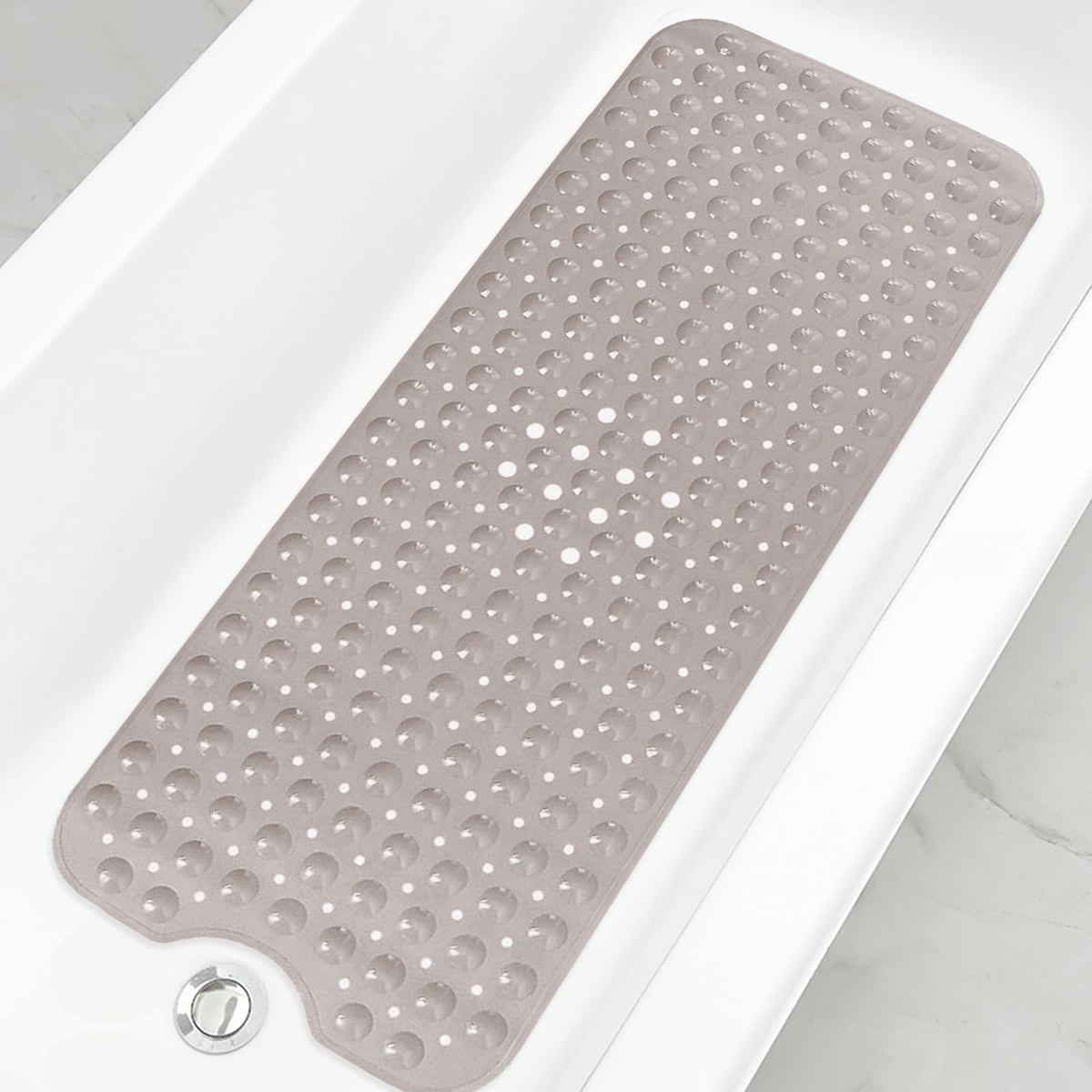 Bathtub and Shower Mats, Extra Long Non-Slip Bath Tub Mat 39 x 16 Inch, Machine Washable Bathmat with Suction Cups & Drain Holes for Bathroom Floor, White