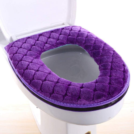 Toilet Seat Cover for Bathroom, Toilet Seat Cushion Covers Soft Thicker Warmer Washable Toilet Seat Cover Pads with Zipper Home Reusable (Purple)