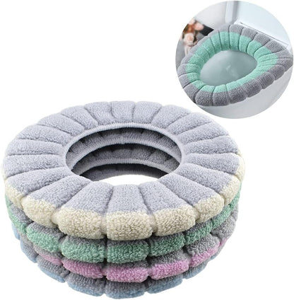 4Pcs Soft Toilet Seat Cover Pads Thicker Warmer Stretchable Washable Cloth Toilet Fits All Oval Toilet Seats