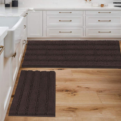 H.VERSAILTEX Bath Rugs for Bathroom Non Slip Bath Mats Extra Thick Chenille Striped Rug 20" x 32" Absorbent Non Skid Fluffy Soft Shaggy Washable Dry Fast Plush Mat for Indoor, Bath Room, Tub - Sage