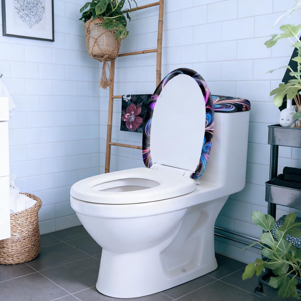 2Pcs Abstract Floral Toilet Lid Cover and Tank Cover Set Stretch Cover Sets Toilet Seat Covers Fabric Sets Machine Wash Fits Round Elongated Oblong for Bathroom Replacement
