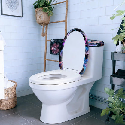 2Pcs Abstract Floral Toilet Lid Cover and Tank Cover Set Stretch Cover Sets Toilet Seat Covers Fabric Sets Machine Wash Fits Round Elongated Oblong for Bathroom Replacement