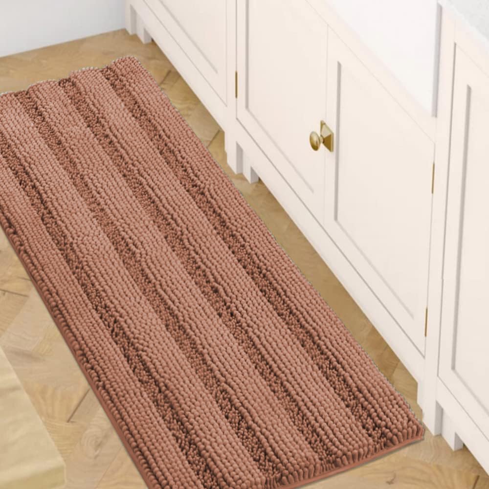 H.VERSAILTEX Bath Rugs for Bathroom Non Slip Bath Mats Extra Thick Chenille Striped Rug 20" x 32" Absorbent Non Skid Fluffy Soft Shaggy Washable Dry Fast Plush Mat for Indoor, Bath Room, Tub - Sage
