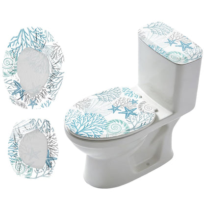 2Pcs Ocean Theme Toilet Lid Cover and Tank Cover Set Coastal Stretch Cover Set Pumpkin Toilet Seat Covers Fabric Sets Machine Wash Fits Round Elongated Oblong for Bathroom Replacement