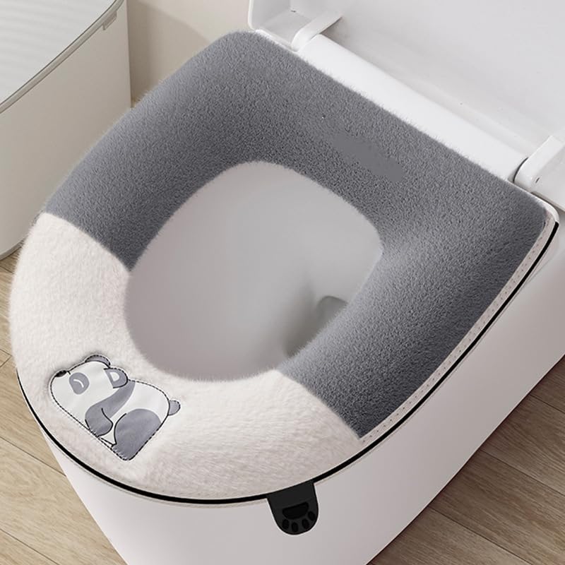 Toilet Seat Cover, Soft Plush Memory Foam, Warm Anti-Slip Pad with Built-in Handle and Zipper, Reusable Bathroom Seat Cushion, 2 Pack