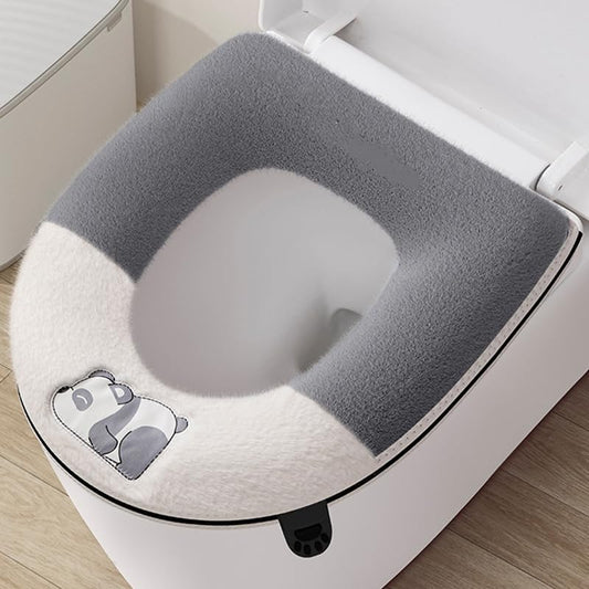 Toilet Seat Cover, Soft Plush Memory Foam, Warm Anti-Slip Pad with Built-in Handle and Zipper, Reusable Bathroom Seat Cushion, 2 Pack