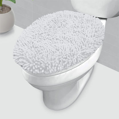 LuxUrux Toilet Lid Cover with Stretch Fit Elastic Band – Chenille Microfiber Toilet Seat Non-Slip Cover for Bathroom – Soft Plush, Machine Wash And Dry, Comfort & Clean Look (18 x 18'', Birch)
