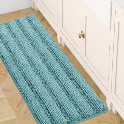H.VERSAILTEX Bath Rugs for Bathroom Non Slip Bath Mats Extra Thick Chenille Striped Rug 20" x 32" Absorbent Non Skid Fluffy Soft Shaggy Washable Dry Fast Plush Mat for Indoor, Bath Room, Tub - Sage