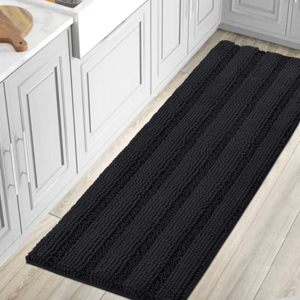 H.VERSAILTEX Bath Rugs for Bathroom Non Slip Bath Mats Extra Thick Chenille Striped Rug 20" x 32" Absorbent Non Skid Fluffy Soft Shaggy Washable Dry Fast Plush Mat for Indoor, Bath Room, Tub - Sage