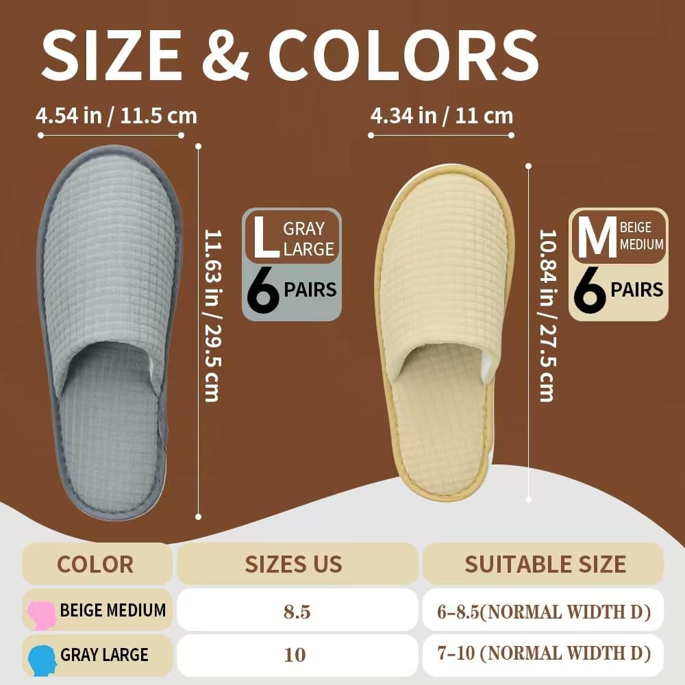 MOONSMILE 12 Pairs disposable spa slippers,disposable House slippers for guests hotel Home travel Indoor,guest slippers for shoeless home Bulk Women and Men, Non Slip Spa Slides, Washable Reusable