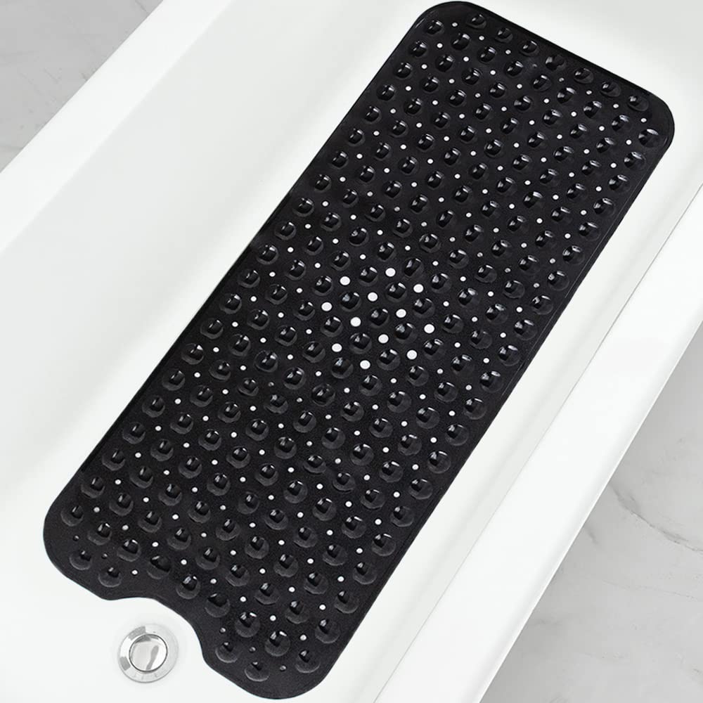 Bathtub and Shower Mats, Extra Long Non-Slip Bath Tub Mat 39 x 16 Inch, Machine Washable Bathmat with Suction Cups & Drain Holes for Bathroom Floor, White