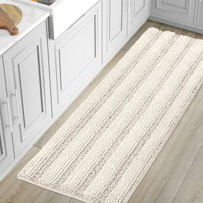 H.VERSAILTEX Sage Bathroom Rugs, Bath Mat Set of 2 Extra Thick Chenille Striped Pattern Shaggy Bath Rugs for Bath Room, Non Skid Bath Mats for Bathroom Floor (32 x 20 Plus 24 x 17 - Inches)