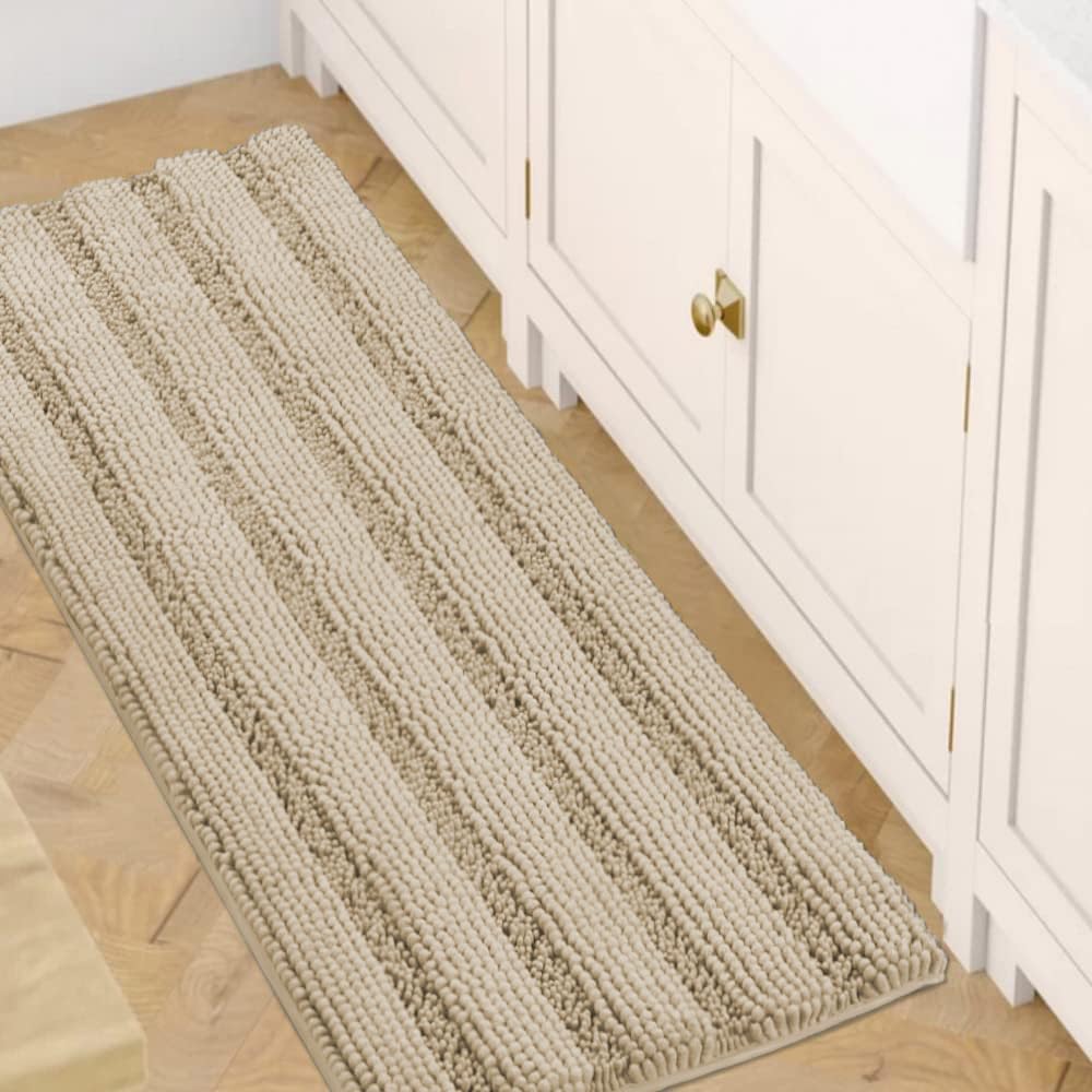 H.VERSAILTEX Bath Rugs for Bathroom Non Slip Bath Mats Extra Thick Chenille Striped Rug 20" x 32" Absorbent Non Skid Fluffy Soft Shaggy Washable Dry Fast Plush Mat for Indoor, Bath Room, Tub - Sage