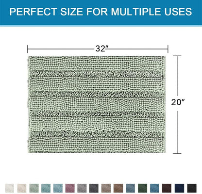H.VERSAILTEX Bath Rugs for Bathroom Non Slip Bath Mats Extra Thick Chenille Striped Rug 20" x 32" Absorbent Non Skid Fluffy Soft Shaggy Washable Dry Fast Plush Mat for Indoor, Bath Room, Tub - Sage