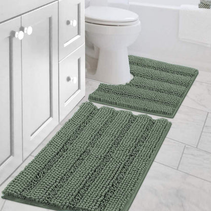 H.VERSAILTEX Bath Rugs for Bathroom Non Slip Bath Mats Extra Thick Chenille Striped Rug 20" x 32" Absorbent Non Skid Fluffy Soft Shaggy Washable Dry Fast Plush Mat for Indoor, Bath Room, Tub - Sage