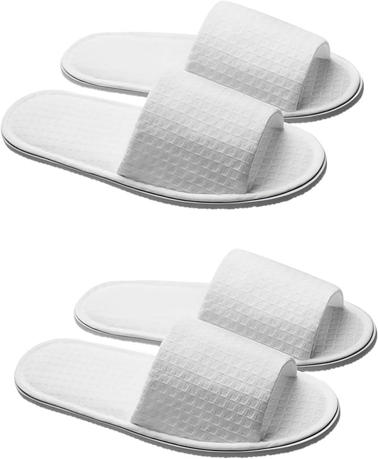 UPSTORE 2 Pairs Disposable Open Toe Spa Slippers, Non Slip House Hotel Slippers, Reusable Guest Footwear for Home Travel Bathroom Spa, Fits Men and Women