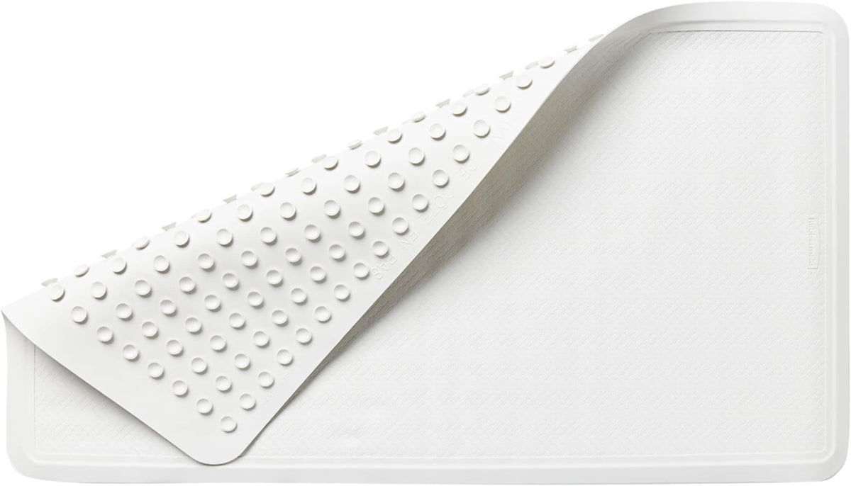 Rubbermaid Commercial Products Bath Tub and Shower Mat, 36-Inch X 18-Inch, White, Extra Long, Machine Washable, Safti-Grip Non-Slip Bathroom Mat with Suction Cups for Home/Hotel/Shower/Bathtub