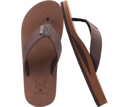 KuaiLu Mens Faux Leather Flip Flops with Comfortable Arch Support