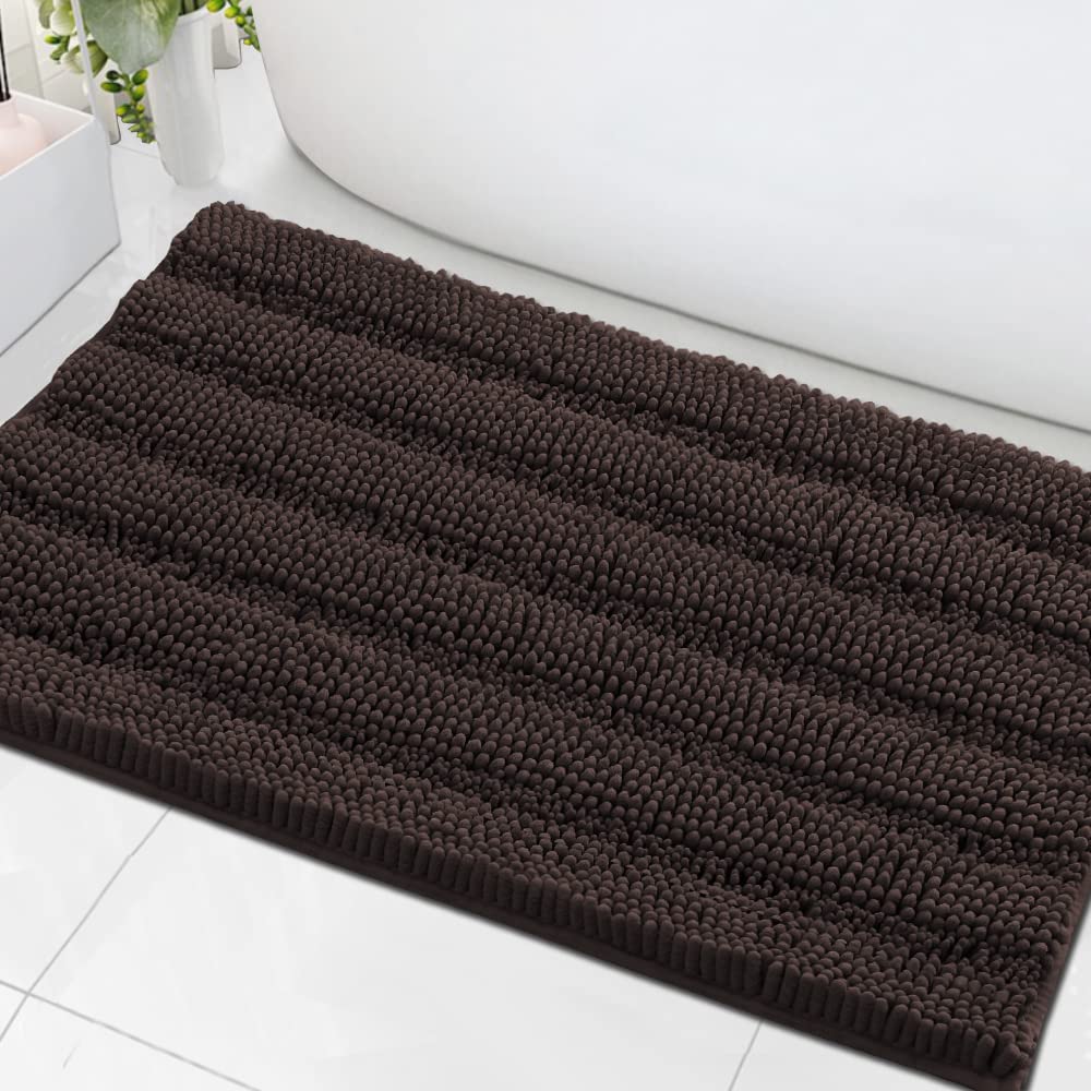 H.VERSAILTEX Bath Rugs for Bathroom Non Slip Bath Mats Extra Thick Chenille Striped Rug 20" x 32" Absorbent Non Skid Fluffy Soft Shaggy Washable Dry Fast Plush Mat for Indoor, Bath Room, Tub - Sage