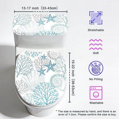 2Pcs Ocean Theme Toilet Lid Cover and Tank Cover Set Coastal Stretch Cover Set Pumpkin Toilet Seat Covers Fabric Sets Machine Wash Fits Round Elongated Oblong for Bathroom Replacement