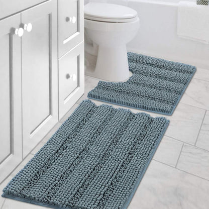 H.VERSAILTEX Bath Rugs for Bathroom Non Slip Bath Mats Extra Thick Chenille Striped Rug 20" x 32" Absorbent Non Skid Fluffy Soft Shaggy Washable Dry Fast Plush Mat for Indoor, Bath Room, Tub - Sage