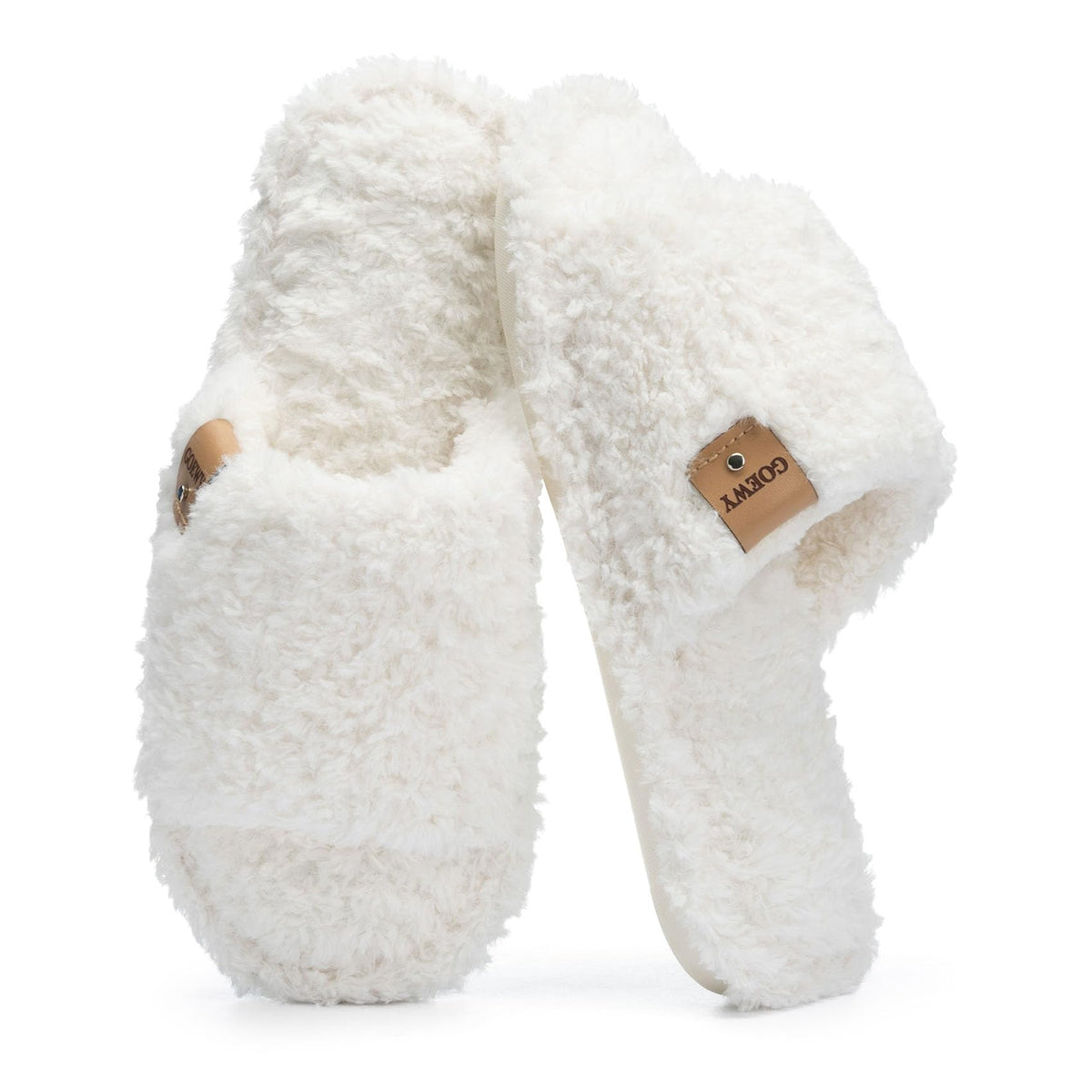 GOEWY Fuzzy Open Toe Slippers for Women Indoor with Comfy Memory Foam