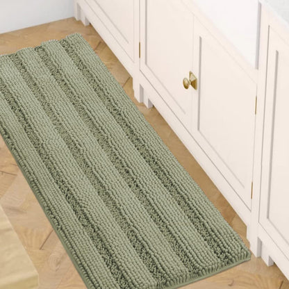 H.VERSAILTEX Bath Rugs for Bathroom Non Slip Bath Mats Extra Thick Chenille Striped Rug 20" x 32" Absorbent Non Skid Fluffy Soft Shaggy Washable Dry Fast Plush Mat for Indoor, Bath Room, Tub - Sage