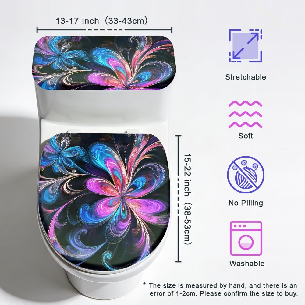 2Pcs Abstract Floral Toilet Lid Cover and Tank Cover Set Stretch Cover Sets Toilet Seat Covers Fabric Sets Machine Wash Fits Round Elongated Oblong for Bathroom Replacement