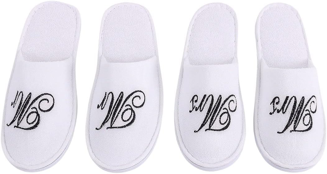 Romance Helpers Couple Slipper Gift Set | Set of 2 White Matching Spa Hotel Bath Slippers for Couples