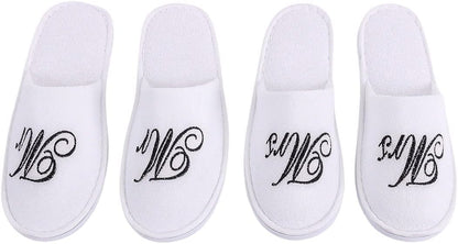 Romance Helpers Couple Slipper Gift Set | Set of 2 White Matching Spa Hotel Bath Slippers for Couples