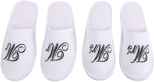 Romance Helpers Couple Slipper Gift Set | Set of 2 White Matching Spa Hotel Bath Slippers for Couples