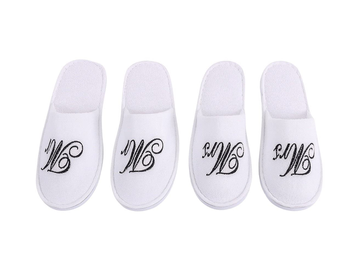 Romance Helpers Couple Slipper Gift Set | Set of 2 White Matching Spa Hotel Bath Slippers for Couples