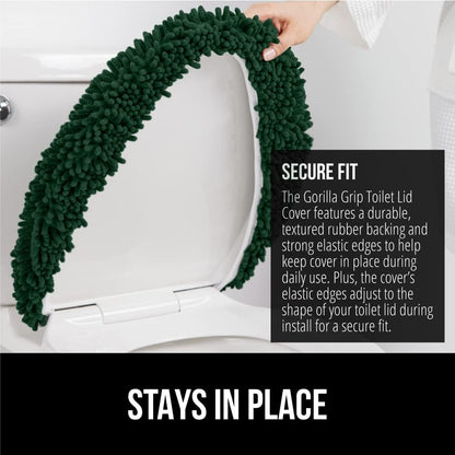 GORILLA GRIP Soft Chenille Toilet Lid Seat Cover, 19.5x18.5 Hunter Green