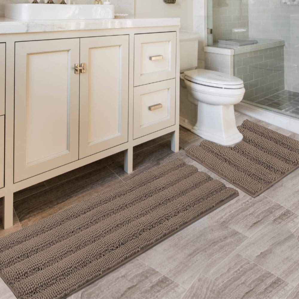 H.VERSAILTEX Bath Rugs for Bathroom Non Slip Bath Mats Extra Thick Chenille Striped Rug 20" x 32" Absorbent Non Skid Fluffy Soft Shaggy Washable Dry Fast Plush Mat for Indoor, Bath Room, Tub - Sage