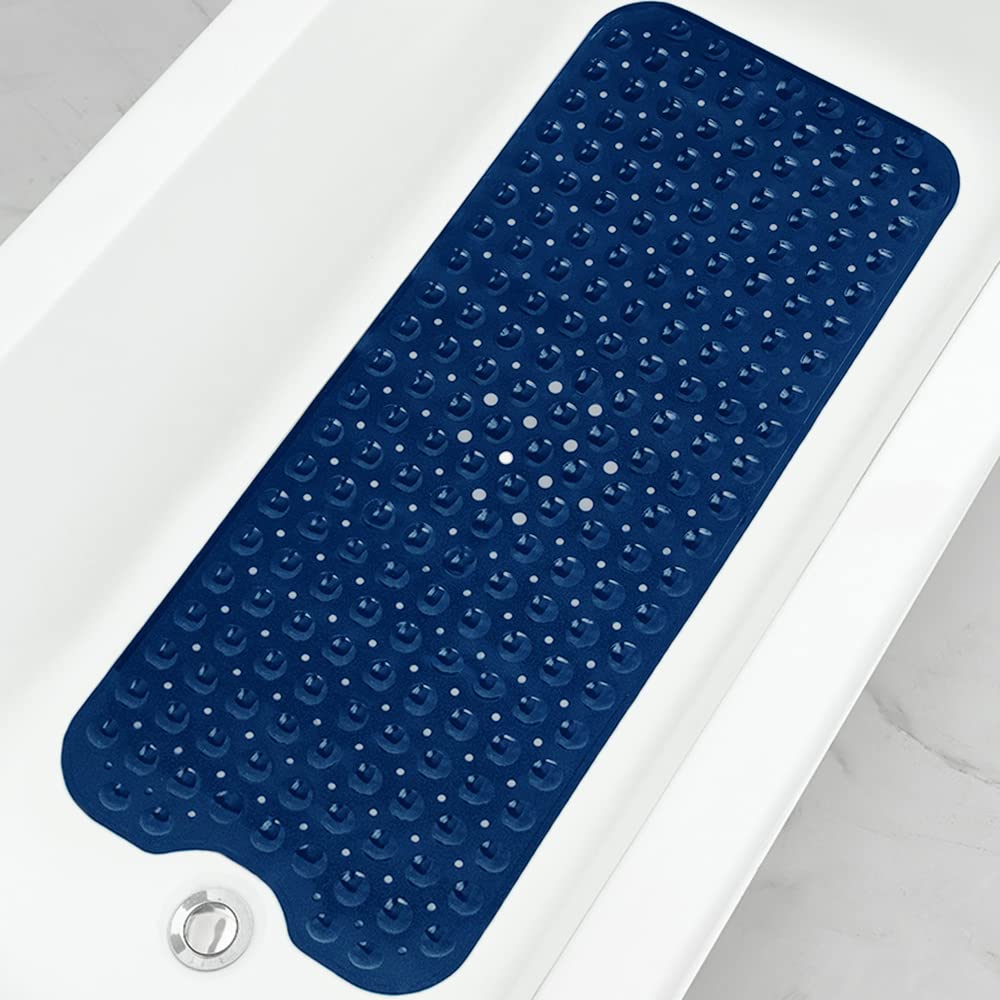 Bathtub and Shower Mats, Extra Long Non-Slip Bath Tub Mat 39 x 16 Inch, Machine Washable Bathmat with Suction Cups & Drain Holes for Bathroom Floor, White