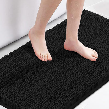 H.VERSAILTEX Bath Mat for Bathroom Non Slip Luxury Chenille Ultra Soft Bath Rugs 24x36 Absorbent Non Skid Shaggy Rugs Washable Dry Fast Plush Area Carpet Mats for Indoor, Bath Room, Tub - Black