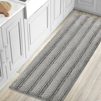 H.VERSAILTEX Bath Rugs for Bathroom Non Slip Bath Mats Extra Thick Chenille Striped Rug 20" x 32" Absorbent Non Skid Fluffy Soft Shaggy Washable Dry Fast Plush Mat for Indoor, Bath Room, Tub - Sage