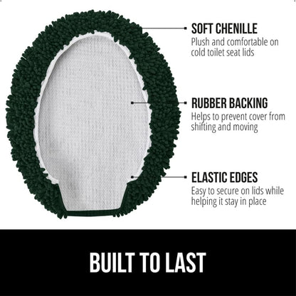 GORILLA GRIP Soft Chenille Toilet Lid Seat Cover, 19.5x18.5 Hunter Green