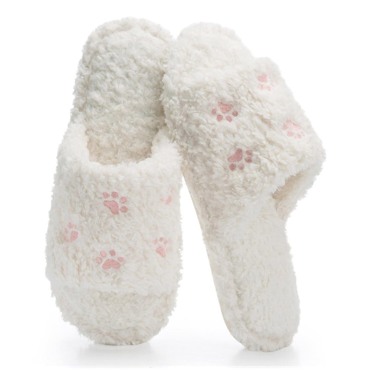 GOEWY Fuzzy Open Toe Slippers for Women Indoor with Comfy Memory Foam