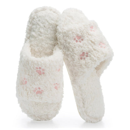 GOEWY Fuzzy Open Toe Slippers for Women Indoor with Comfy Memory Foam