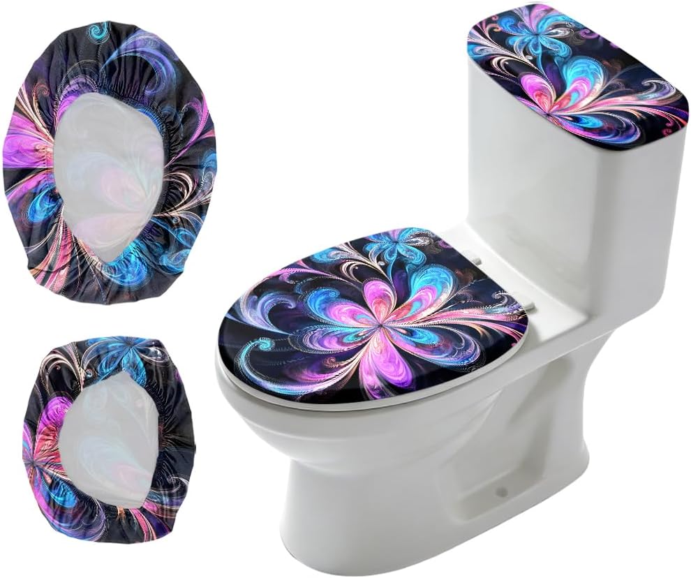 2Pcs Abstract Floral Toilet Lid Cover and Tank Cover Set Stretch Cover Sets Toilet Seat Covers Fabric Sets Machine Wash Fits Round Elongated Oblong for Bathroom Replacement