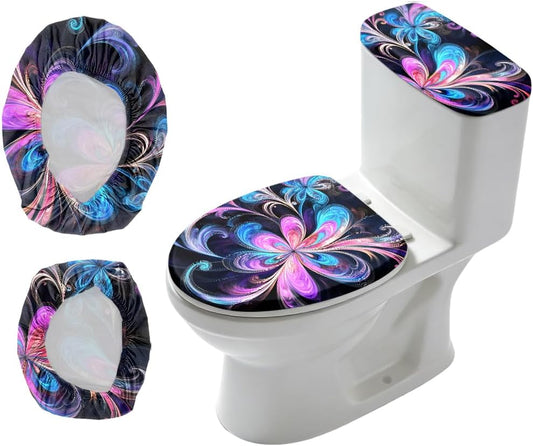 2Pcs Abstract Floral Toilet Lid Cover and Tank Cover Set Stretch Cover Sets Toilet Seat Covers Fabric Sets Machine Wash Fits Round Elongated Oblong for Bathroom Replacement