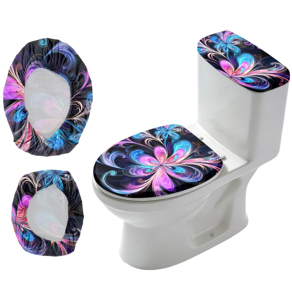 2Pcs Abstract Floral Toilet Lid Cover and Tank Cover Set Stretch Cover Sets Toilet Seat Covers Fabric Sets Machine Wash Fits Round Elongated Oblong for Bathroom Replacement
