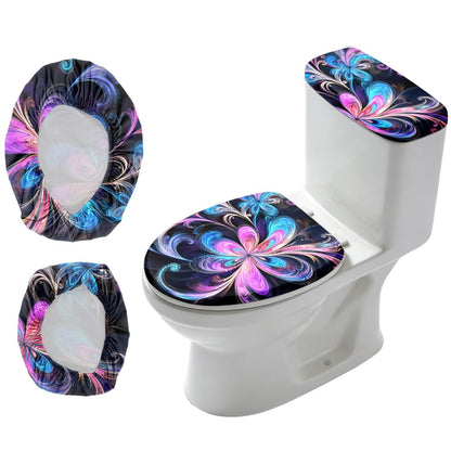 2Pcs Abstract Floral Toilet Lid Cover and Tank Cover Set Stretch Cover Sets Toilet Seat Covers Fabric Sets Machine Wash Fits Round Elongated Oblong for Bathroom Replacement