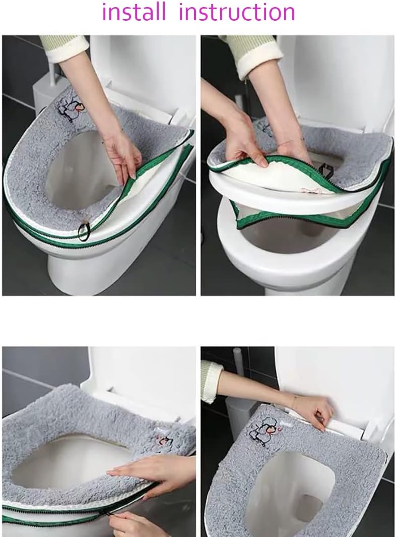 Warm Plush Washable Thicken Toilet Seat Cover Pads Mat with Handle and Zipper