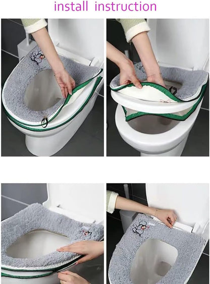 Warm Plush Washable Thicken Toilet Seat Cover Pads Mat with Handle and Zipper