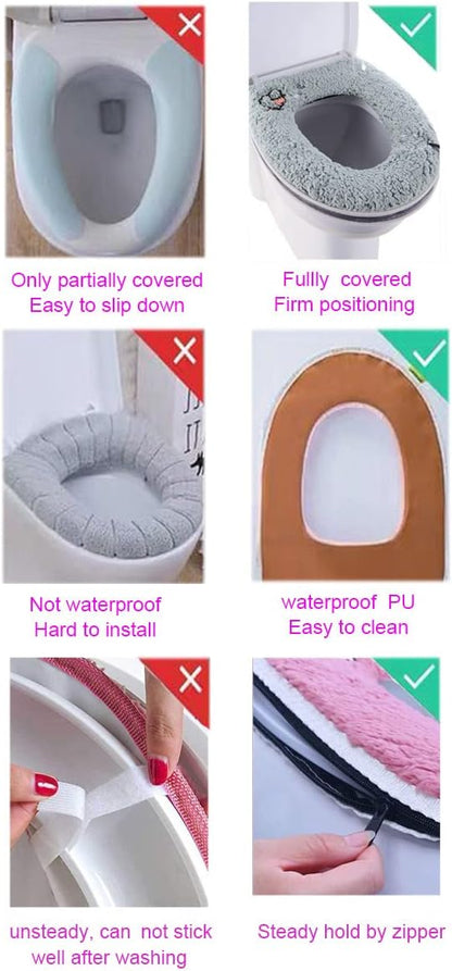 Warm Plush Washable Thicken Toilet Seat Cover Pads Mat with Handle and Zipper