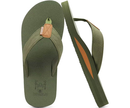 KuaiLu Mens Faux Leather Flip Flops with Comfortable Arch Support