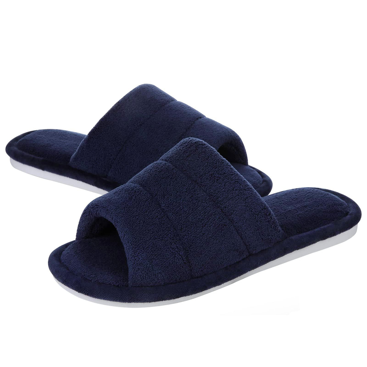 shevalues Terry Cloth Open Toe Slippers for Women Memory Foam House Shoes